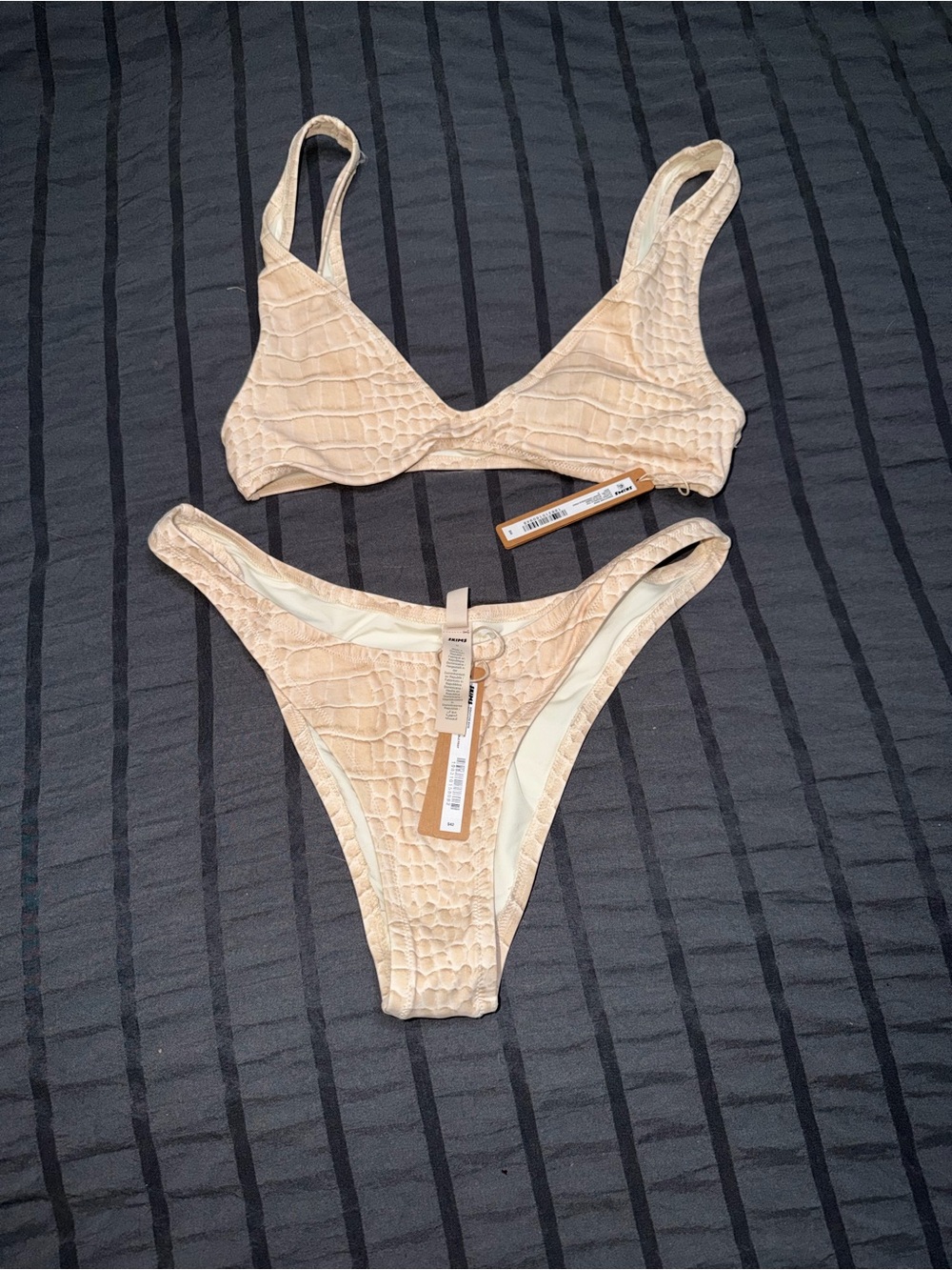 SKIMS Beige Textured Croc-Embossed Bikini Set